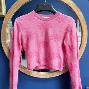Zara Pink Floral Mesh Long Sleeved Top